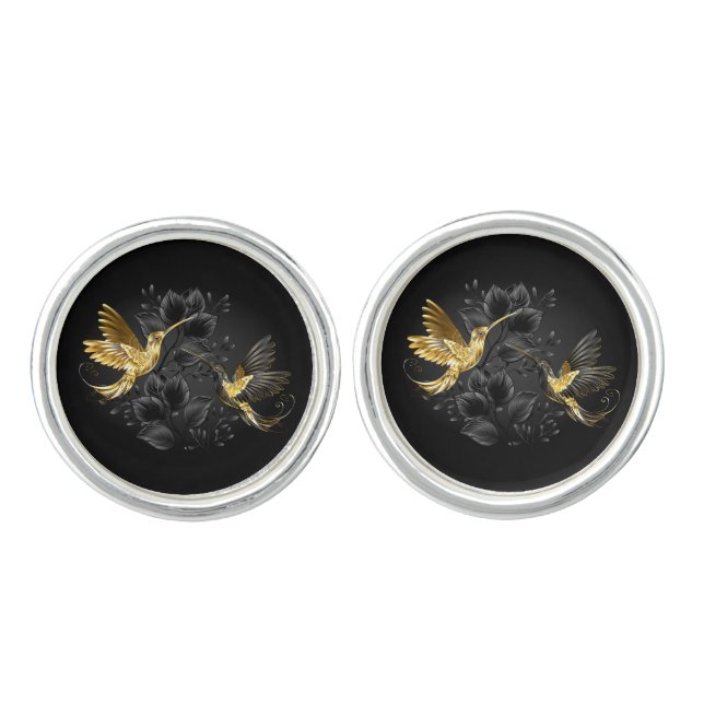 Black and Gold Hummingbird Cufflinks (Front)