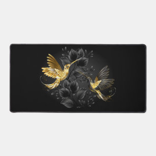 Black and Gold Hummingbird Desk Mat