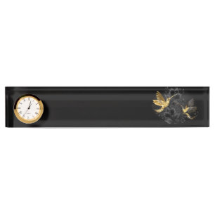 Black and Gold Hummingbird Desk Name Plate