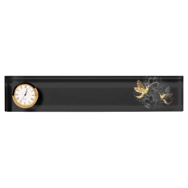 Black and Gold Hummingbird Desk Name Plate (Front)