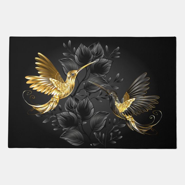 Black and Gold Hummingbird Doormat (Front)
