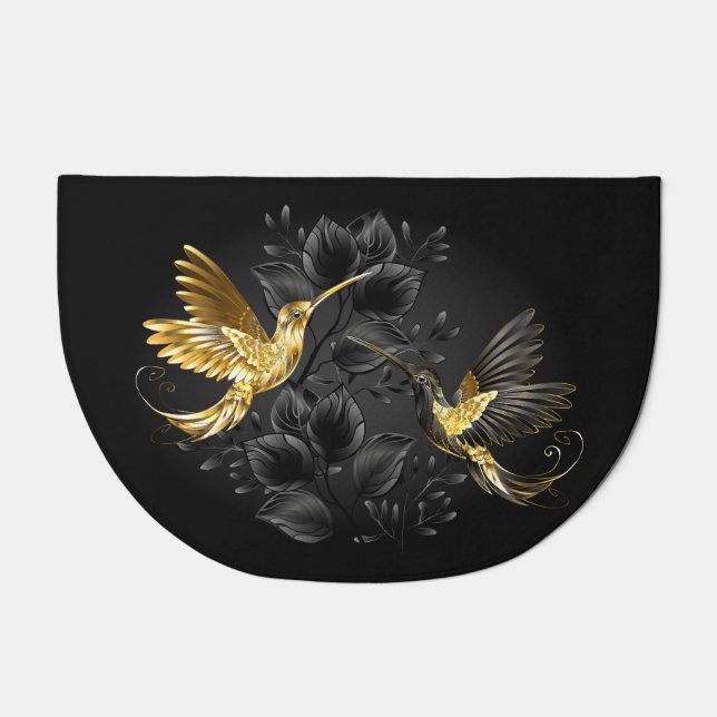 Black and Gold Hummingbird Doormat (Front)