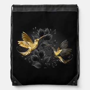 Black and Gold Hummingbird Drawstring Bag