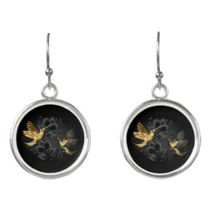 Black and Gold Hummingbird Earrings