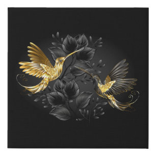 Black and Gold Hummingbird Faux Canvas Print