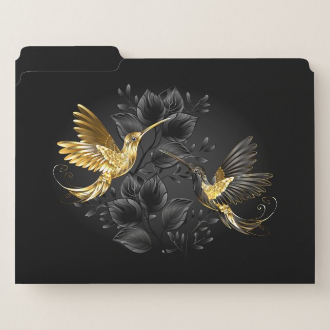 Black and Gold Hummingbird File Folder (Front Left)