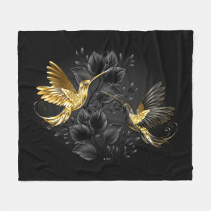 Black and Gold Hummingbird Fleece Blanket