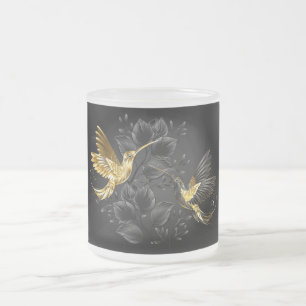 Black and Gold Hummingbird Frosted Glass Coffee Mug