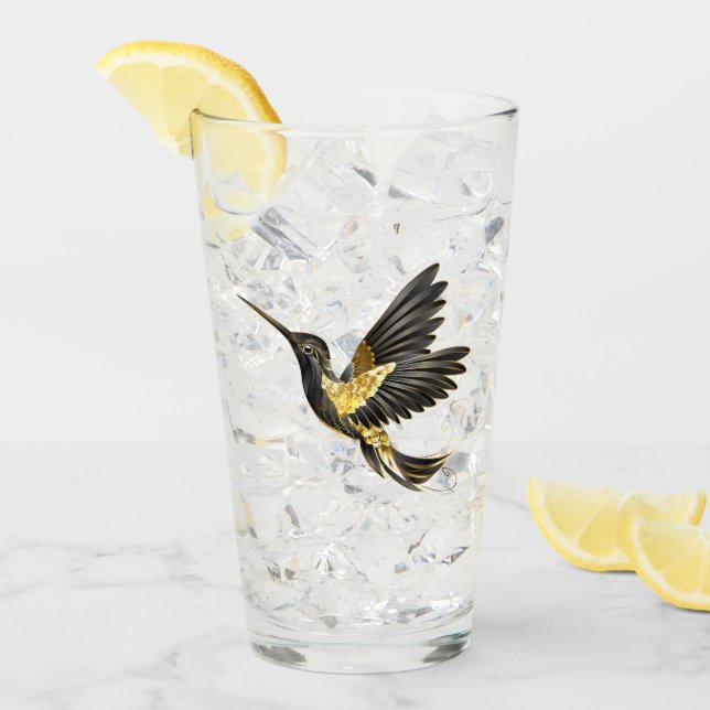 Black and Gold Hummingbird Glass (Front Ice)