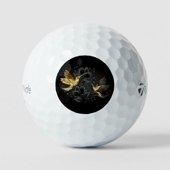 Black and Gold Hummingbird Golf Balls (Front)