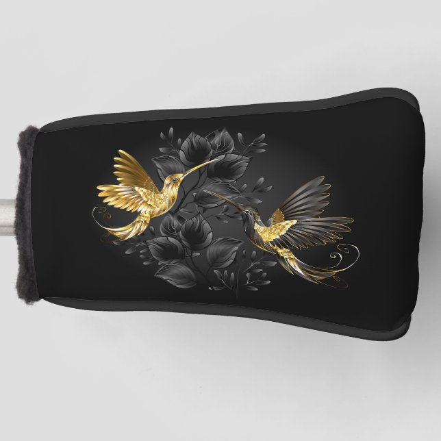Black and Gold Hummingbird Golf Head Cover (Front)