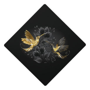 Black and Gold Hummingbird Graduation Cap Topper