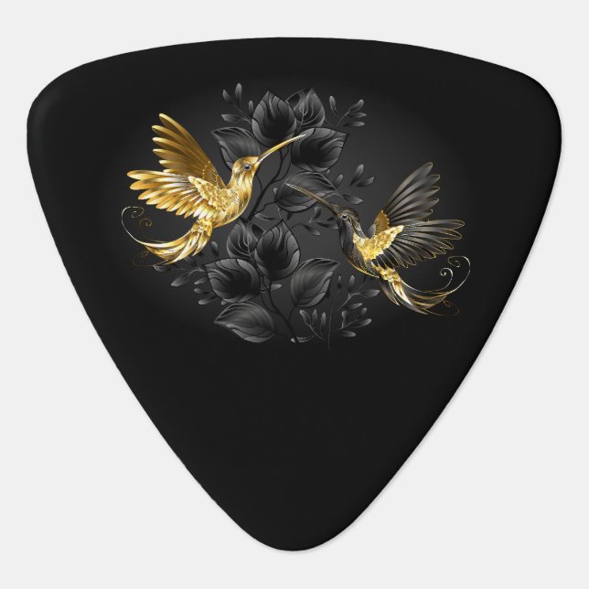 Black and Gold Hummingbird Guitar Pick (Front)