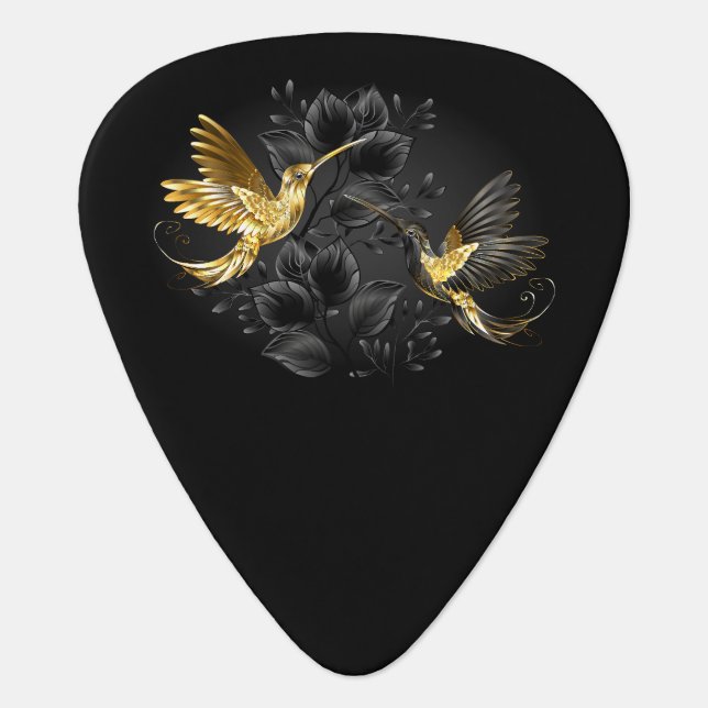 Black and Gold Hummingbird Guitar Pick (Front)