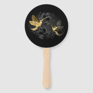 Black and Gold Hummingbird Hand Fan