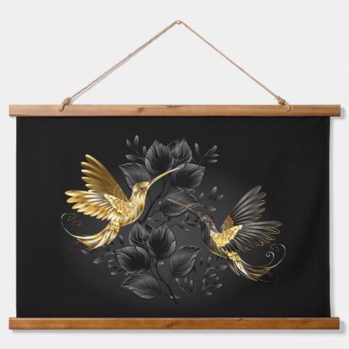 Black and Gold Hummingbird Hanging Tapestry