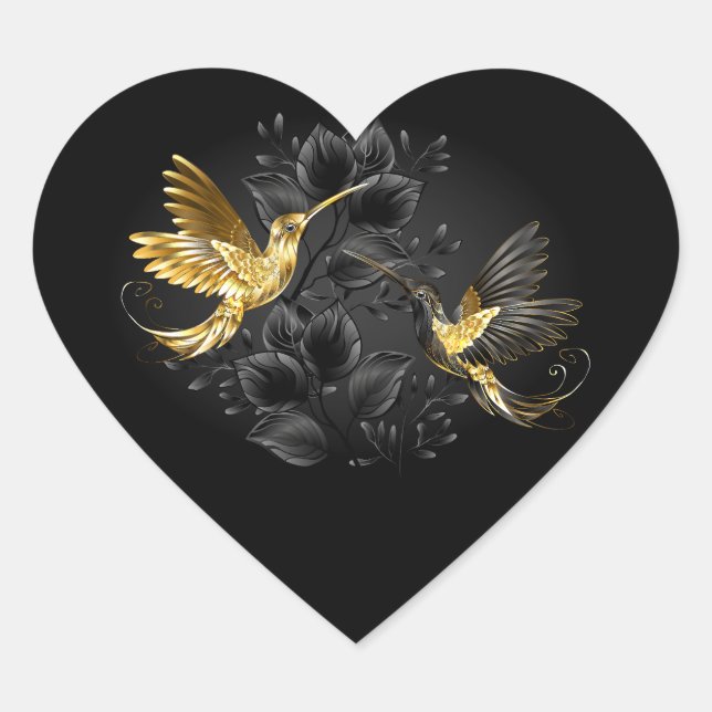Black and Gold Hummingbird Heart Sticker (Front)