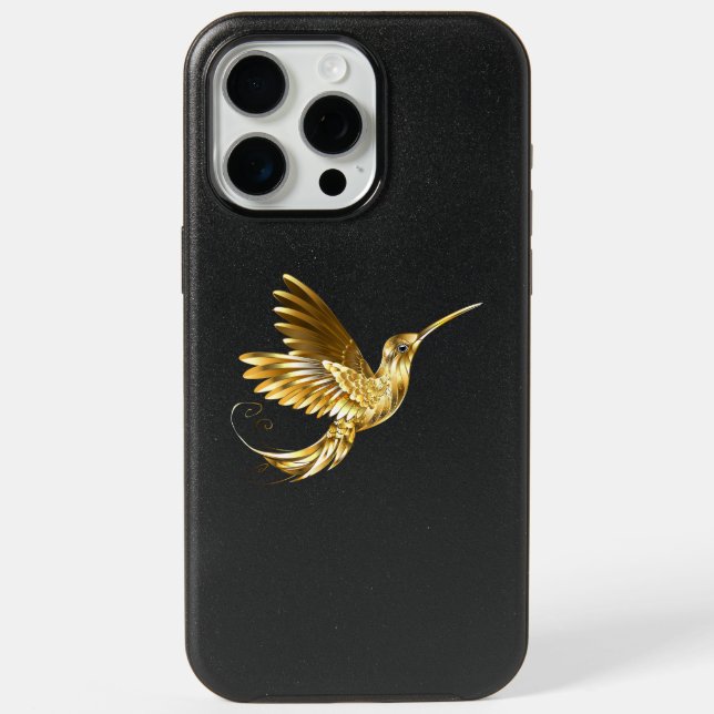 Black and Gold Hummingbird iPhone 15 Pro Max Case (Back)