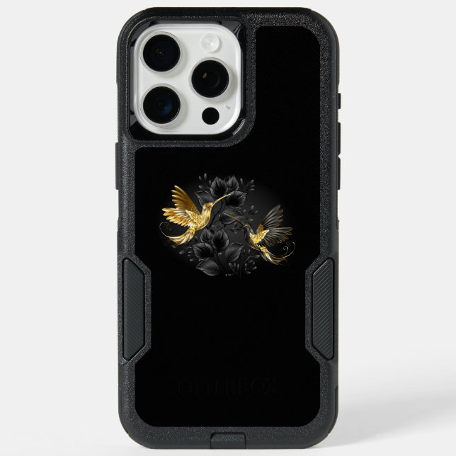 Black and Gold Hummingbird iPhone 15 Pro Max Case (Back)