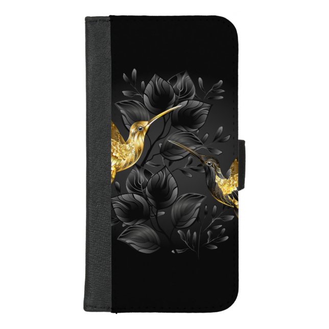 Black and Gold Hummingbird iPhone Wallet Case (Front)
