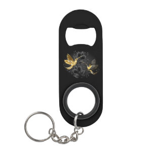 Black and Gold Hummingbird Keychain Bottle Opener