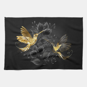 Black and Gold Hummingbird Kitchen Towel