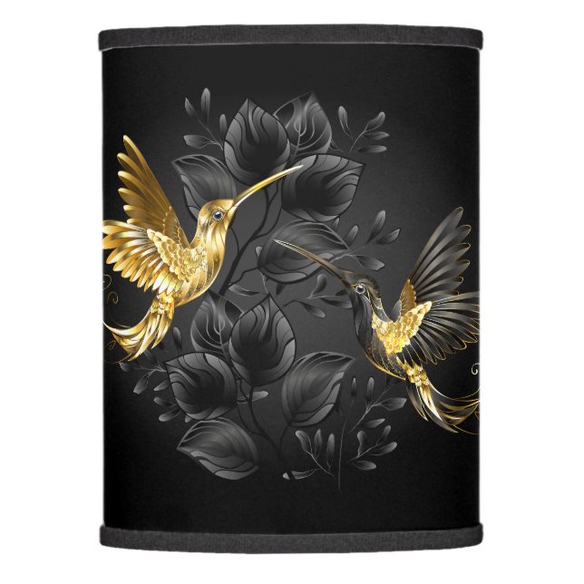 Black and Gold Hummingbird Lamp Shade (Front)