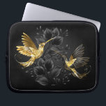 Black and Gold Hummingbird Laptop Sleeve<br><div class="desc">Black and gold jewelry hummingbirds on gray background decorated with plants. Jewelry birds. Golden bird. Gold bird.</div>