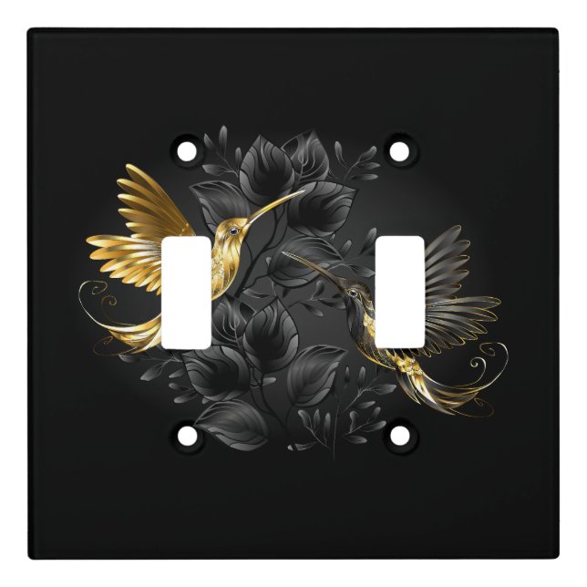Black and Gold Hummingbird Light Switch Cover (Front)