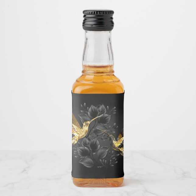Black and Gold Hummingbird Liquor Bottle Label (Front)