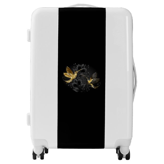 Black and Gold Hummingbird Luggage (Front)