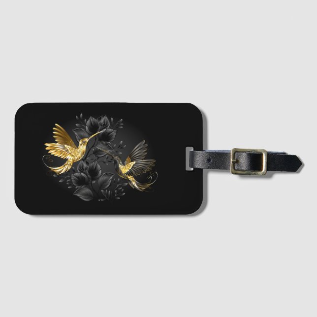 Black and Gold Hummingbird Luggage Tag (Front Horizontal)