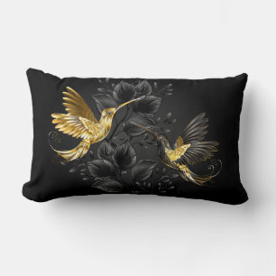 Black and Gold Hummingbird Lumbar Pillow