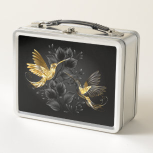 Black and Gold Hummingbird Metal Lunch Box