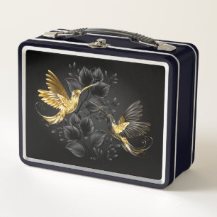 Black and Gold Hummingbird Metal Lunch Box
