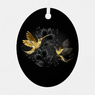 Black and Gold Hummingbird Metal Ornament