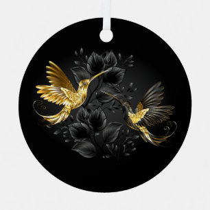 Black and Gold Hummingbird Metal Ornament