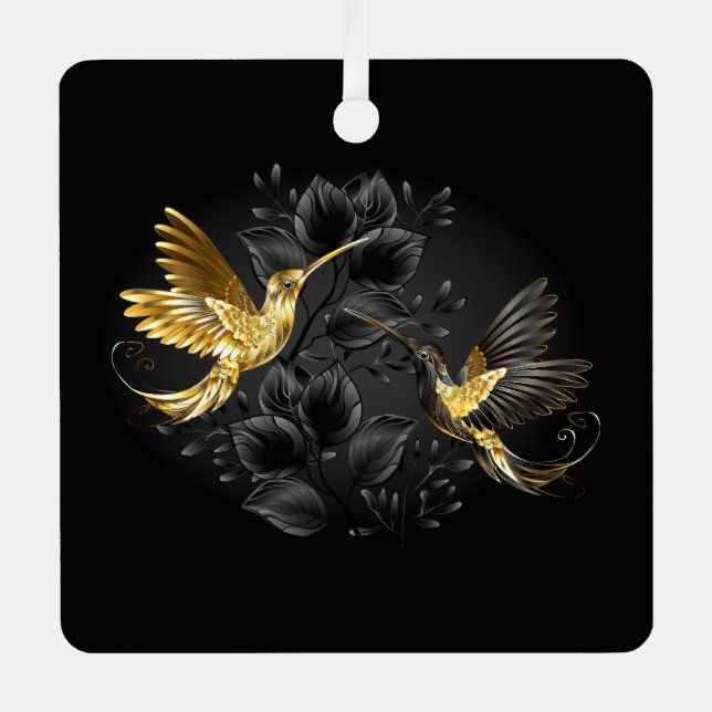 Black and Gold Hummingbird Metal Ornament (Front)