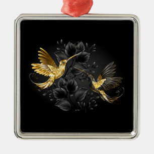 Black and Gold Hummingbird Metal Ornament