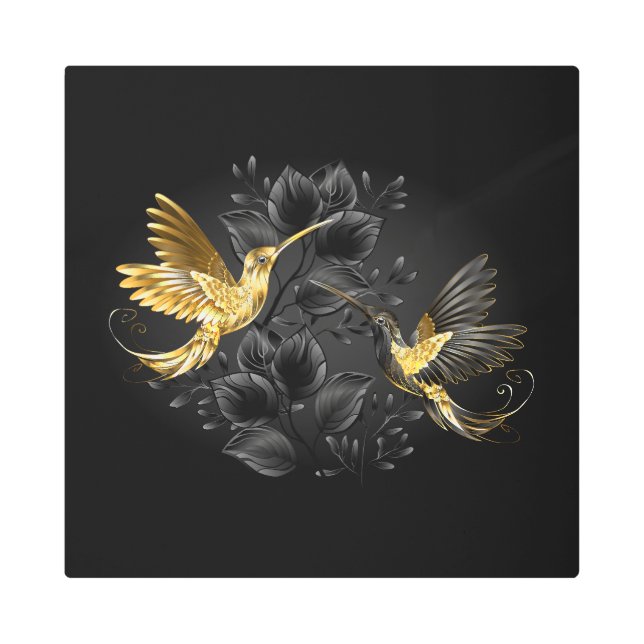 Black and Gold Hummingbird Metal Print (Front)
