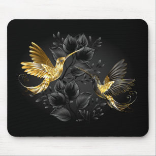 Black and Gold Hummingbird Mouse Pad