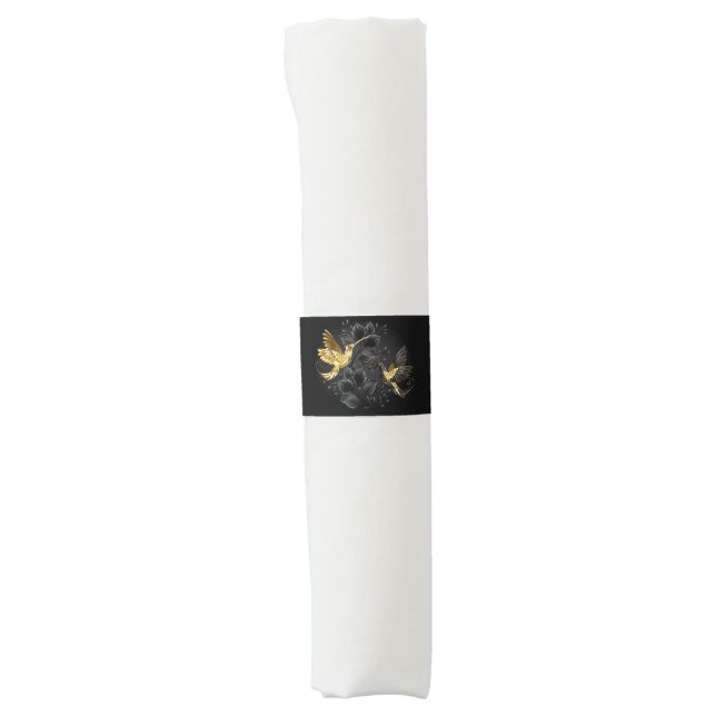 Black and Gold Hummingbird Napkin Bands (Front)