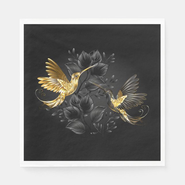 Black and Gold Hummingbird Napkins (Front)