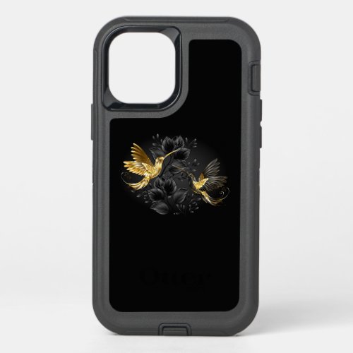 Black and Gold Hummingbird OtterBox Defender iPhone 12 Case