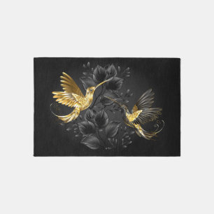 Black and Gold Hummingbird Outdoor Rug