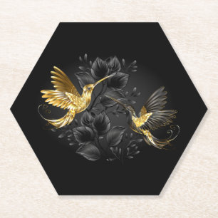 Black and Gold Hummingbird Paper Coaster