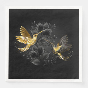 Black and Gold Hummingbird Paper Dinner Napkins