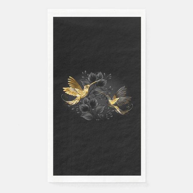 Black and Gold Hummingbird Paper Guest Towels (Front)