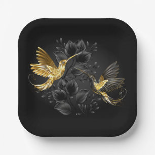 Black and Gold Hummingbird Paper Plates