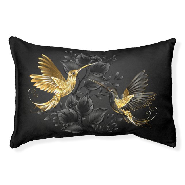 Black and Gold Hummingbird Pet Bed (Front)